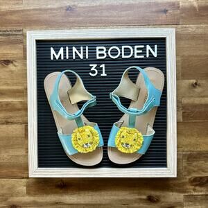 Mini Boden Blue Yellow Lion Raffia Sandals Shoes European Summer Girls 31EU/13US